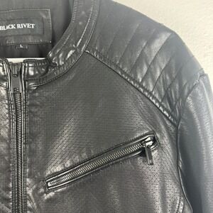 BLACK RIVET MENS faux black leather‎ MOTO jacket coat - L